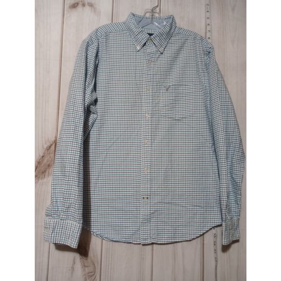 American Eagle Shirt Mens Large Blue‎ White Plaid Button Down Classic Fit Cotton - Picture 1 of 8